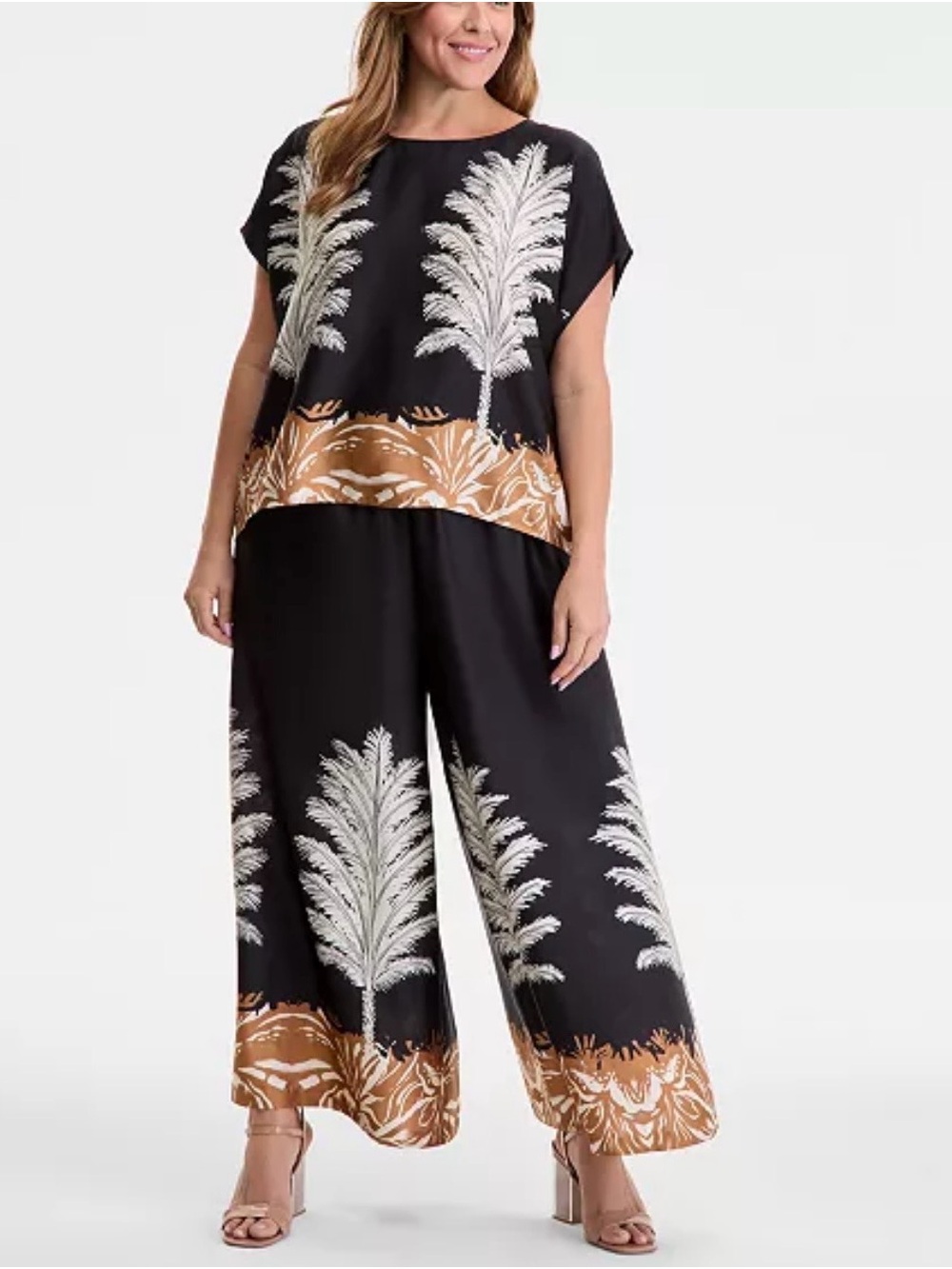 Vince Camuto Plus Size Printed Pull-On Wide-Leg Pants